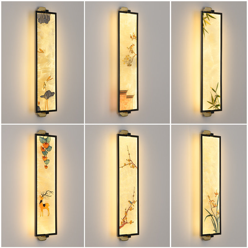 Enamel colour New Chinese battery free of wiring wall lamp Living room Bedroom TV Background wall China Wind charging Lamp