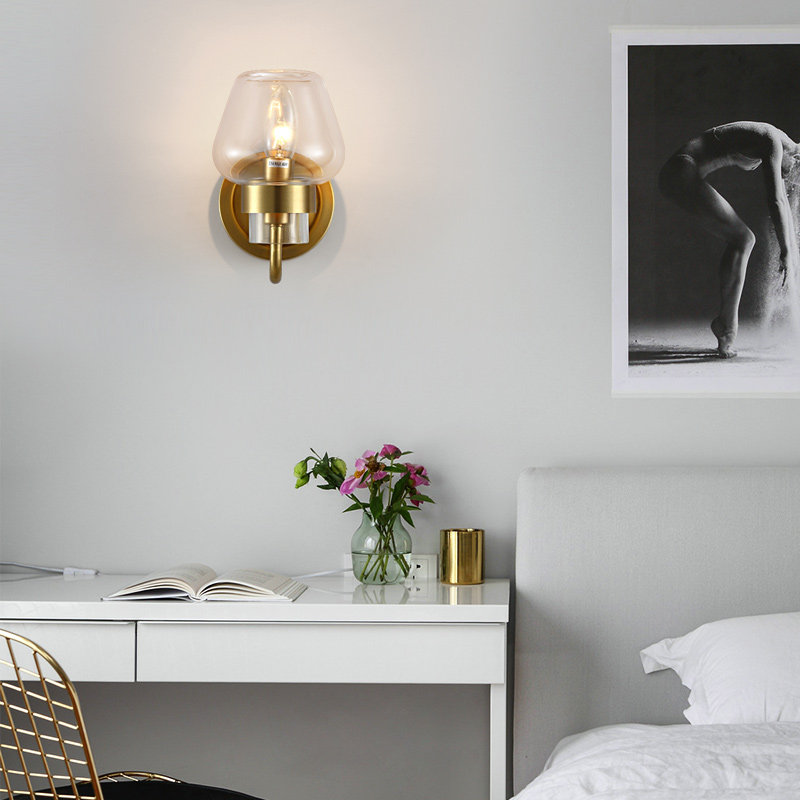 Wireless Wall Lamp Rechargeable All Copper Living Room Wall Lamp Bedroom Simple No Battery Wall Lamp Free Wiring Free Punching