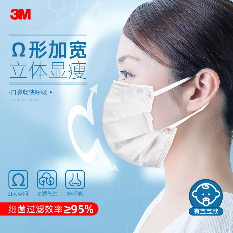 3M resistant conmask disposable three layers of filter bacteria 3d Solid sun protection dust and dust for men and women individually packaged