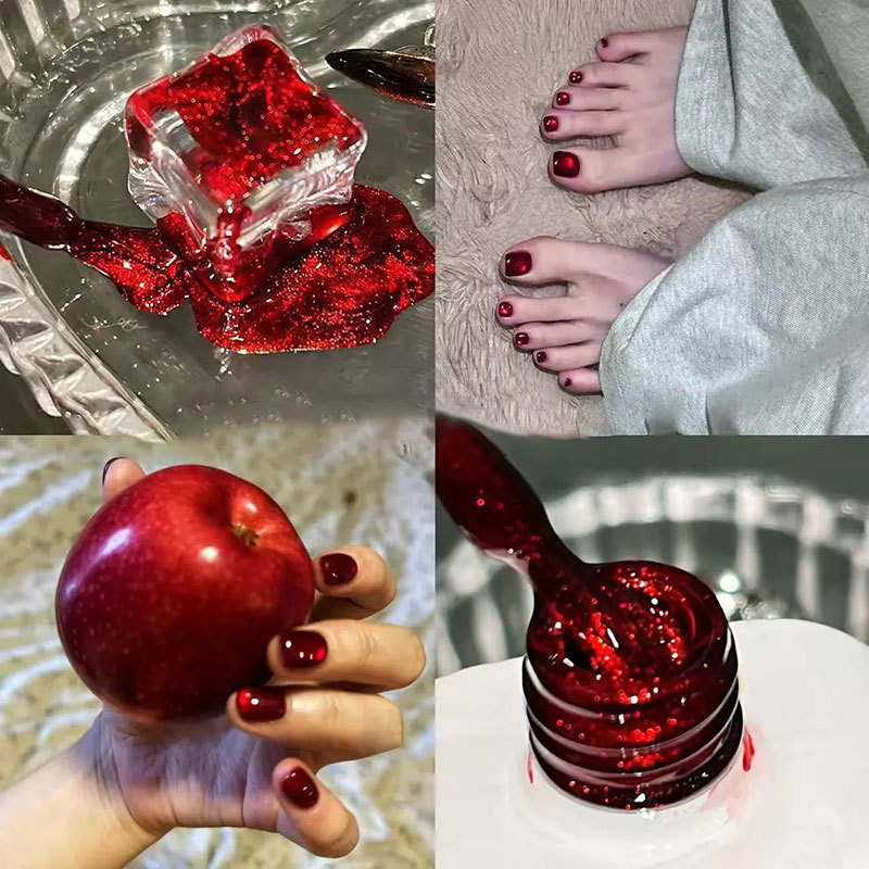 Toe Red Glass Bead Cat Eye Nail Polish Gel 2026 New Trendy Cherry Wine Red Cat Eye Manicure