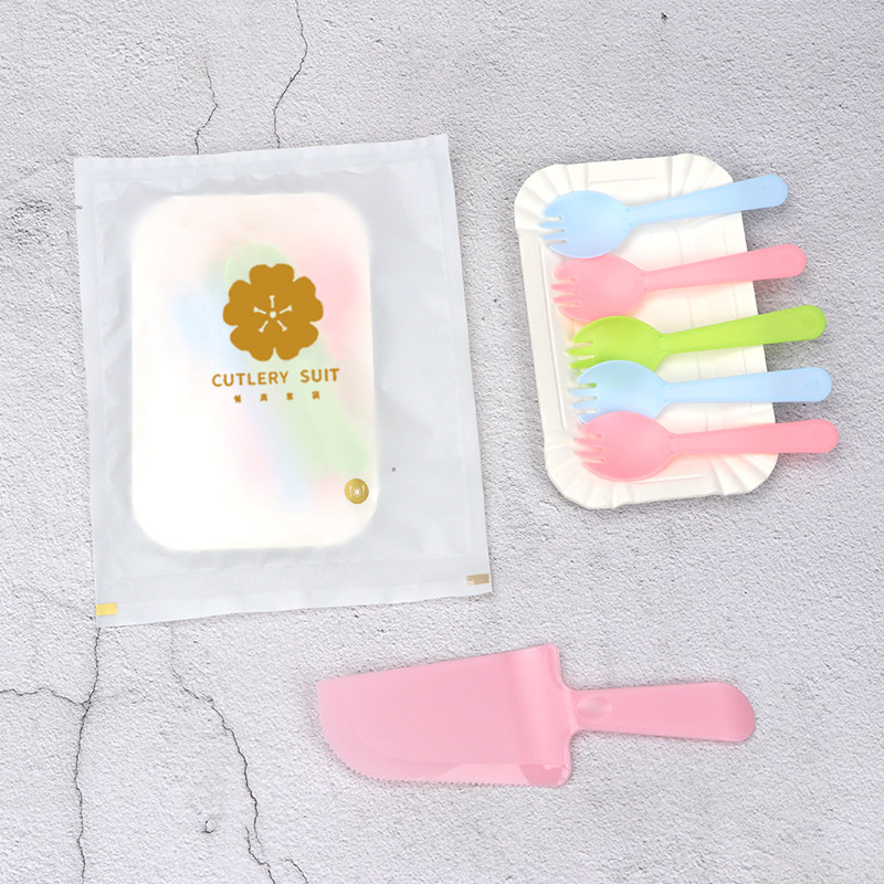 Cake knife and fork set for disposable birthday fork combined three in one cake tableware disposable suit