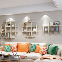 All solid wood wall rack Bogu rack wall-mounted restaurant TV background wall storage hanging wall creative lattice rack