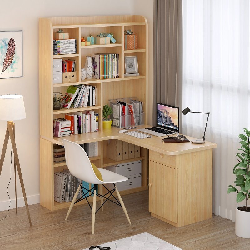Solid wood desk bookshelf combination small apartment student corner desktop computer desk home children's study desk writing desk