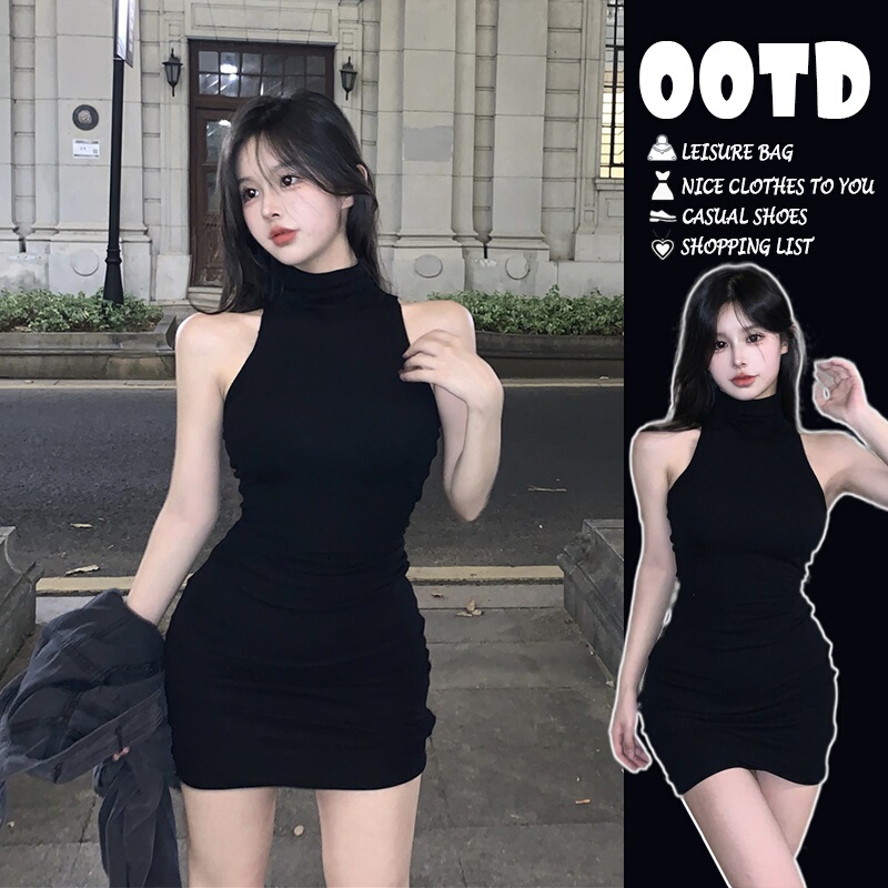 Purely Sensual Hot Girl Style High-Neck Sleeveless Dress, Feminine and High-End, Waist-Cinching, Slimming, Elegant, Body-Hugging Short Skirt