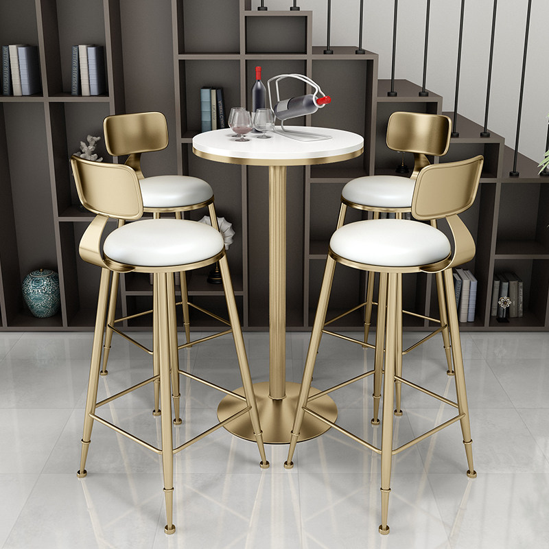 Marble High Foot Table Round Bar Table Desk Front Desk Home Bar Round Table Commercial Stool Sweet Milk Tea Shop Table And Chairs