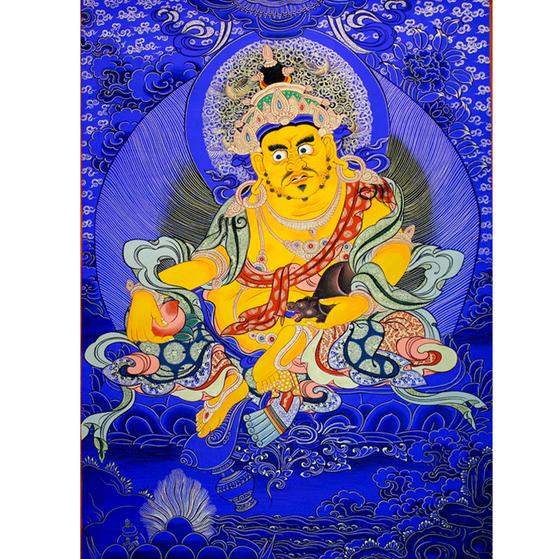 蓝唐黄财神唐卡纯矿物颜料描金桌摆相册纳福正财五路财神挂画增运-淘宝