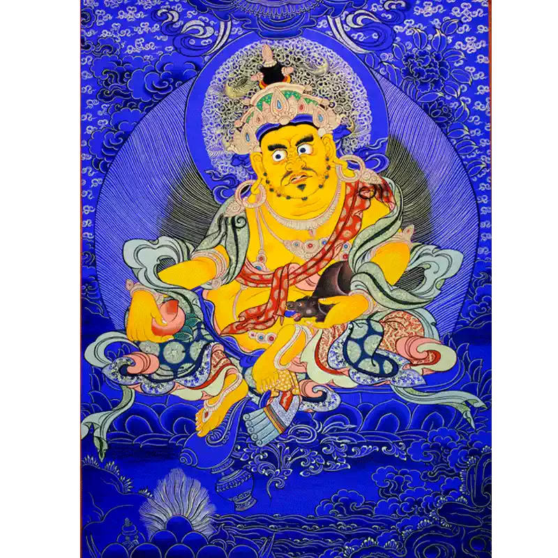 蓝唐黄财神唐卡纯矿物颜料描金桌摆相册纳福正财五路财神挂画增运-淘宝