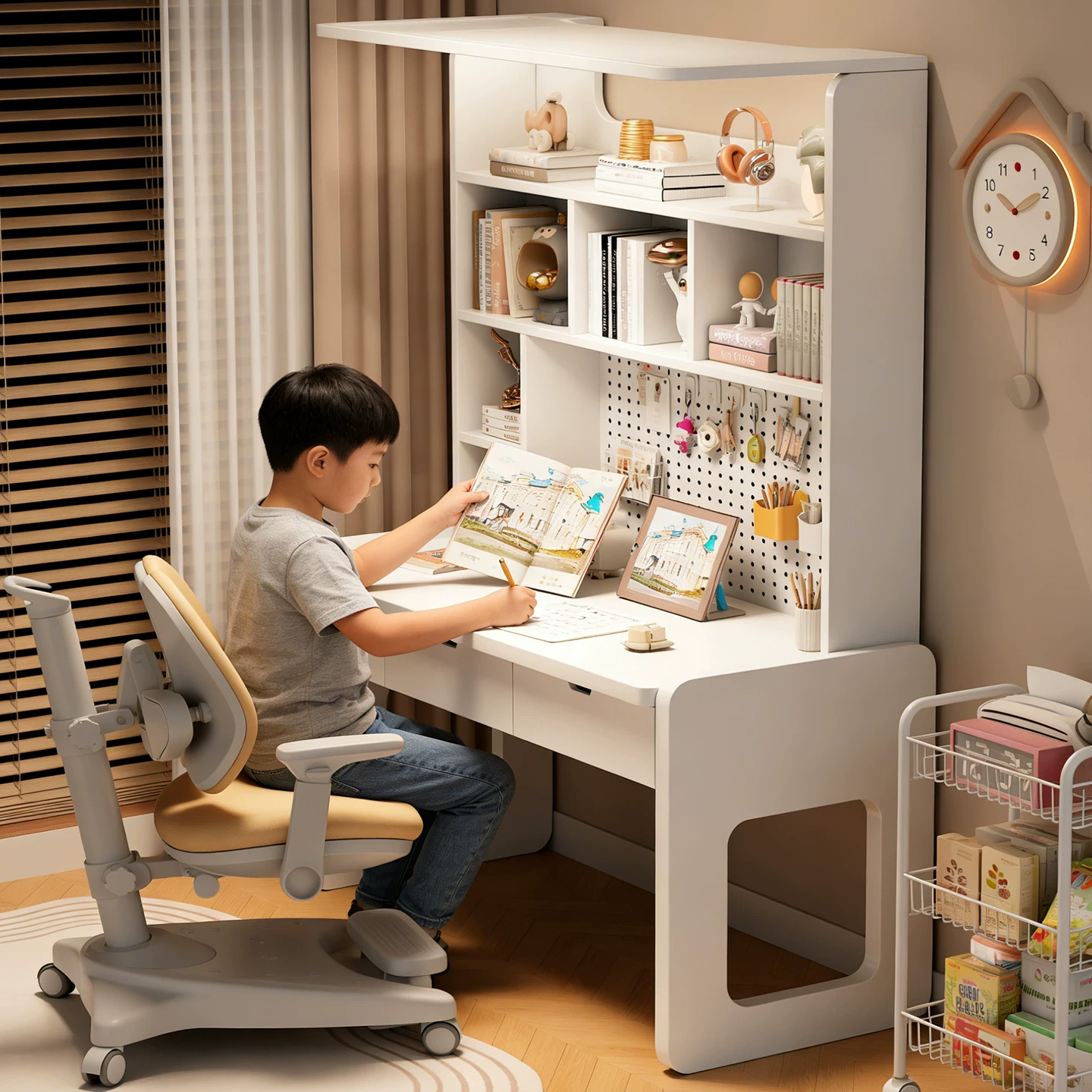 Solid wood bedside bedroom home office desk computer table student desk bookshelf integrated children's writing study table