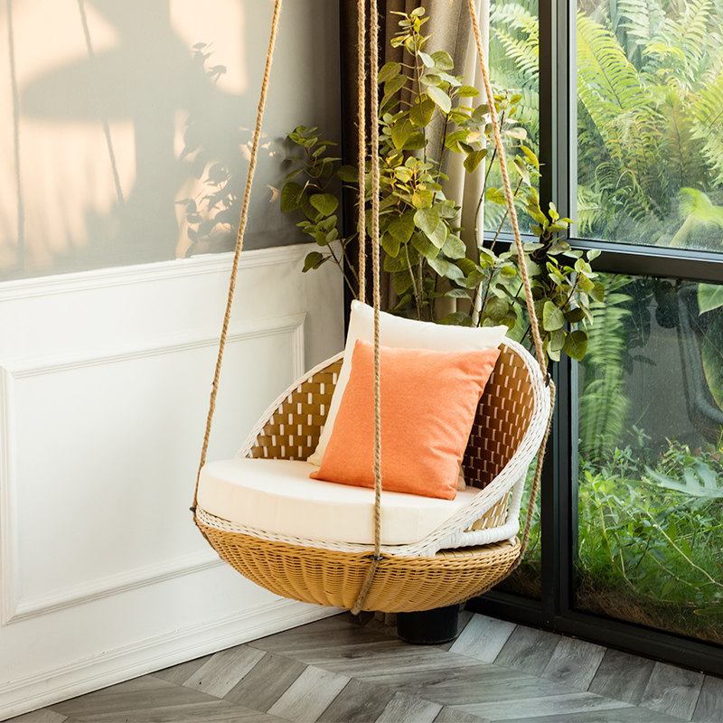 Zhumengjia Net Red Happy Hanging Basket Hanging Chair Rattan Chair Indoor Balcony Garden Lazy Single Double Swing Hanging Chair