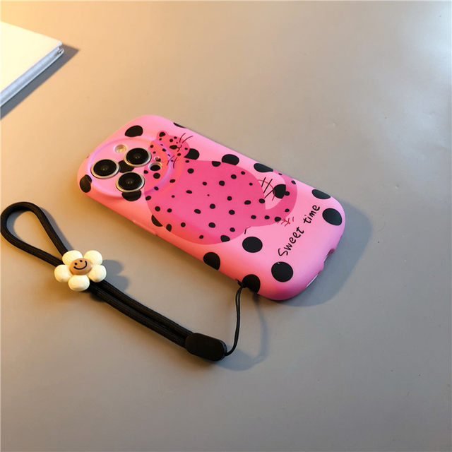 Rose red polka dot leopard cat capsule lanyard ເຫມາະສໍາຫລັບ Apple 13 mobile case 14Pro silicone 14 cute 15 Apple 15promax cartoon iPhone11 anti-fall 12 all-inclusive 13promax female