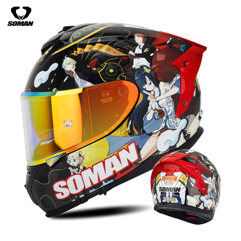 Speed ​​pass Soman motorcycle helmet double lens motorcycle helmet men's and women's full-cover Bluetooth can be installed