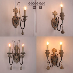 American-Style Retro Wall Lamp, No Wiring, Rechargeable, Living Room Wall Decoration, European-Style Lamp, Wooden French-Style Bedroom Bedside Aisle