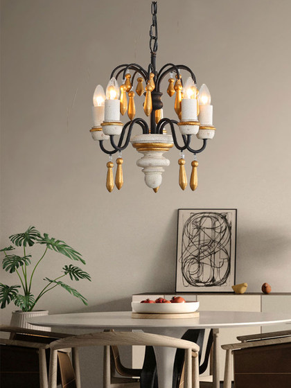 Rh American-Style Wine Cabinet Retro Solid Wood Candle Bay Window Small Chandelier Balcony Bedroom Dining Room Lamp Display Cabinet Lamp Ceiling Lamp
