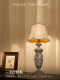 French-Style Vintage Carved Table Lamp with a Homestay Vibe, Distressed Fabric Bedroom Bedside American Country-Style Soft Light Decorative Lamp