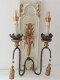 French-Style Vintage Carved Wall Lamp, American Country-Style Distressed Solid Wood Wall Lamp, Bedroom Bedside Corridor Decoration Double Candle Lamp