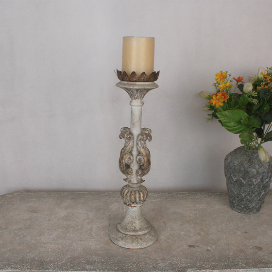 American Country Solid Wood Candlestick French Pastoral Ornaments Decorative Antique Bedroom Wood Carving Imported Retro Candle Holder