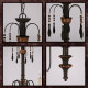 American Country-Style Vintage Distressed Black Solid Wood Pendant Light, Candle Lamp for Bar, Tavern, Restaurant, Bedroom, with Gold Accents