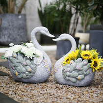 Lovers Swan Flowerpots Pendulum yard Courtyard Garden Forest Landscape Balcony Outdoor Garden Placement Animal Creative Personality Decorations