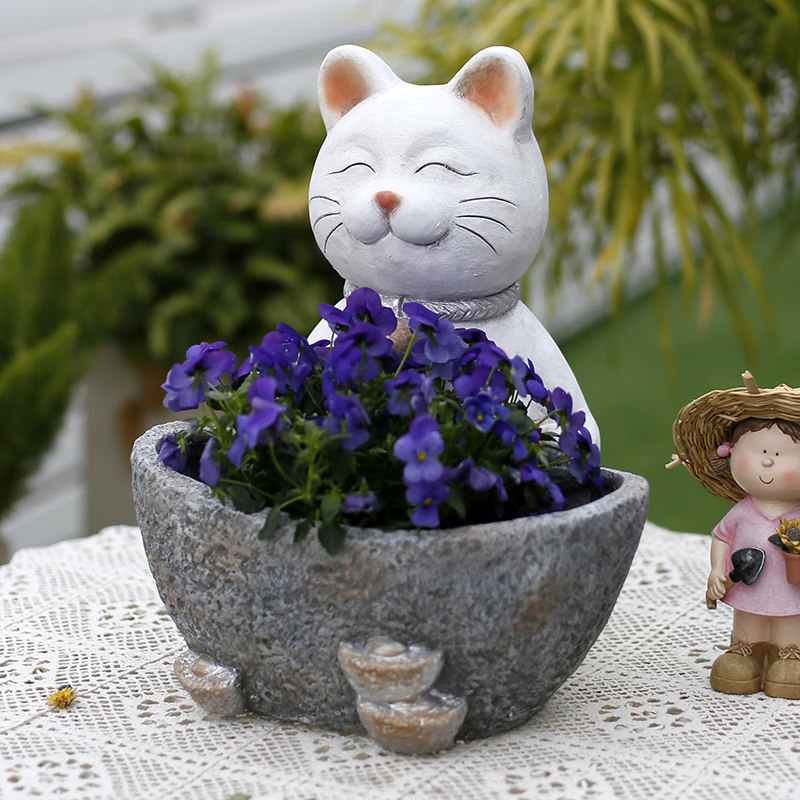 Lucky cat animal flower pot creative opening outdoor garden decoration courtyard balcony layout homestay small yard decoration