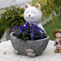 Property Cat Animals Flower Pots Creativity Opening Outdoor Garden Decorated Patio Terrace Balcony Placement Folk small yard swing pieces