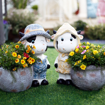 Small Bull Animal Flower Pots Pendulum Pieces Garden Patio Courtyard Decoration Creative Lovely Folk and Villa Balcony built view yard arrangement