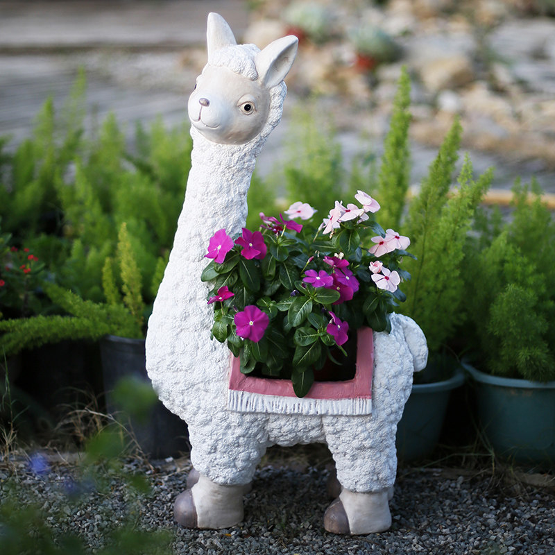 Cartoon Alpaca Simulation Animal Flower Pot Outdoor Sculpture Garden Courtyard Garden Swing Piece Kindergarten Farmstead Decorations