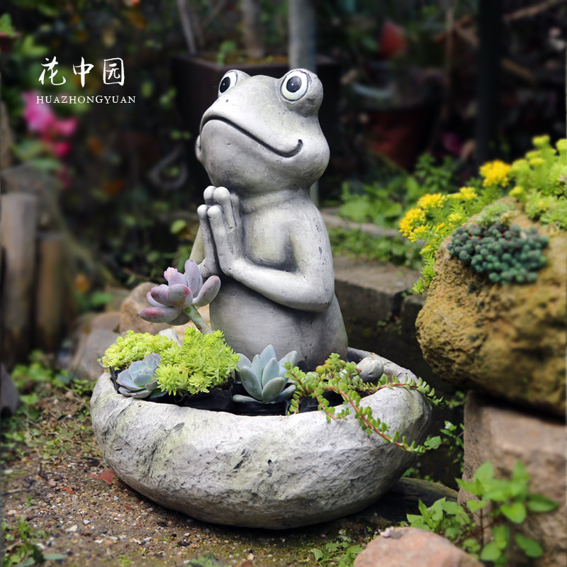 Frog Stone Flower Basin Big outdoor Balcony Courtyard Temple Zen of Chinese Wind Decoration Creative Plant Stone Pendulum