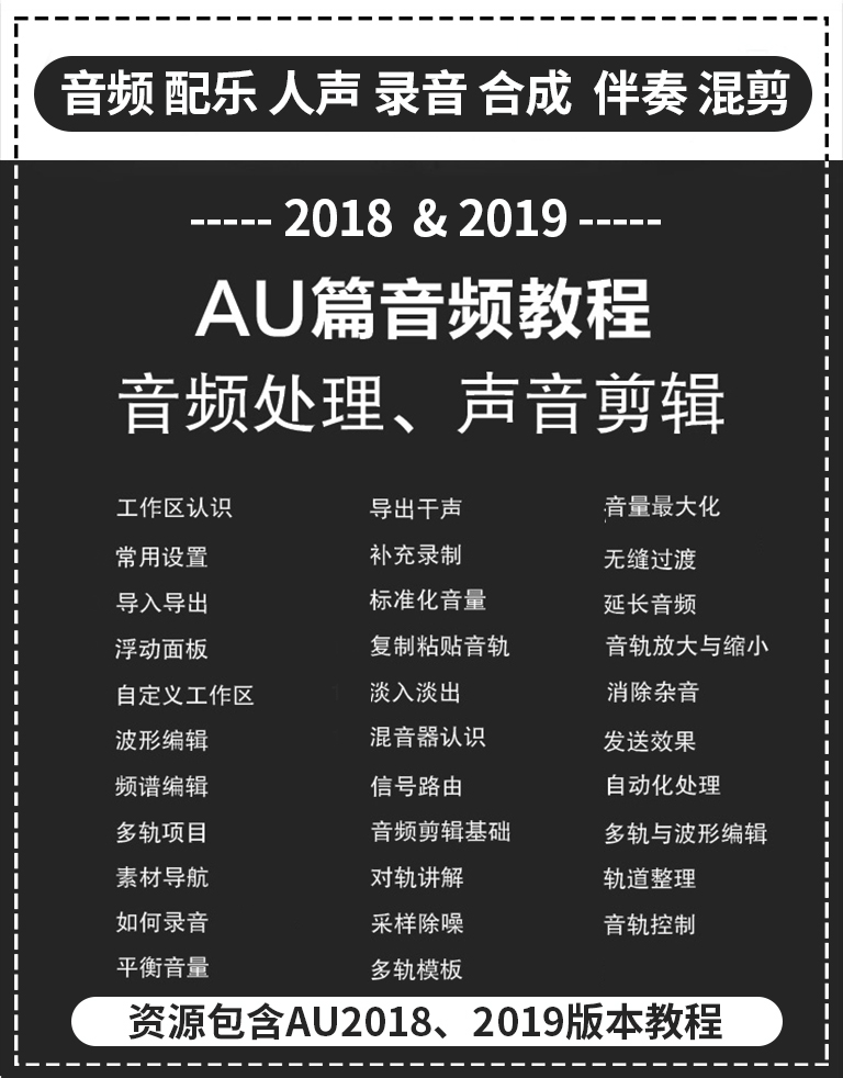 【音频处理】AU音频音乐录音编辑剪辑特效处理制作中文视频教程