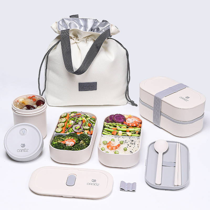 CAMUZ Japanese-style double-layer lunch box bento box can be microwave heated sealed separation lunch box office students