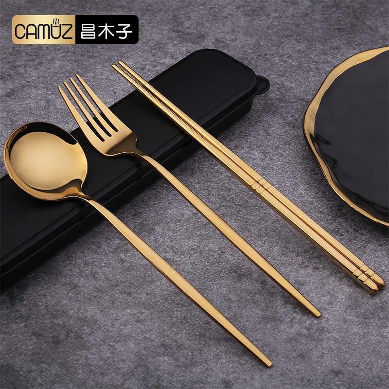 CAMUZ Chopsticks Fork Spoon Portable Cutlery Lunch Box Single Pack Portable Cutlery Box Chopsticks Fork Spoon Travel