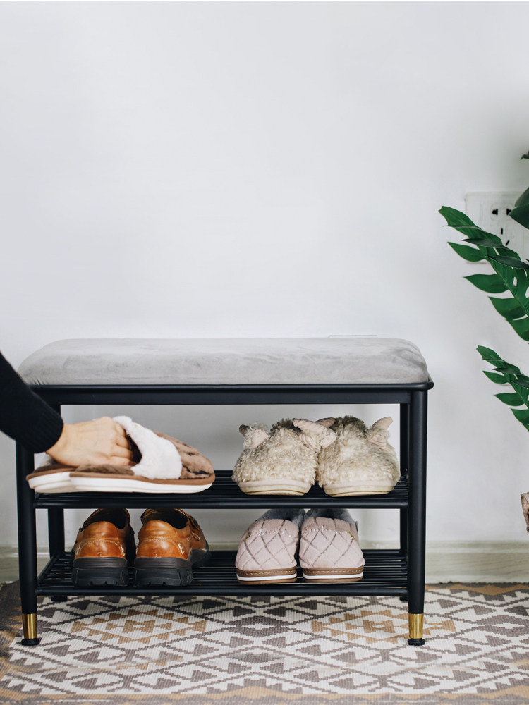 Wrought iron shoe changing stool shoe rack integrated home door creative wearing shoe stool home can sit long sofa stool shoe cabinet
