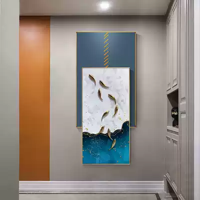 Nine fish picture entrance decorative painting vertical version of light luxury three-dimensional superimposed hanging painting corridor aisle modern Chinese hand-painted oil painting