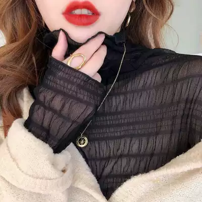 Lace base shirt women's autumn and winter new semi-high collar foreign style inner set long sleeve mesh fairy inside small shirt top