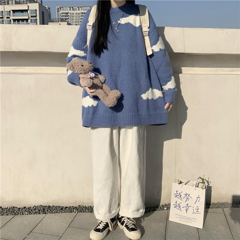 Winter Warm Academy Wind Sweetness Easy 100 Lapped Collar Sweater Girl's Korean version of the long version of the knitted sweatshirt jacket