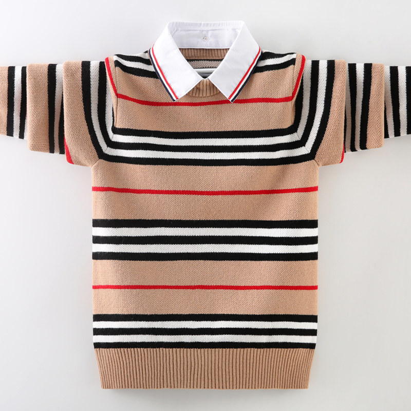 Children's sweater boy autumn winter and winter Korean edition of two pieces of sleeve plus thickening medium and large boy pure cotton