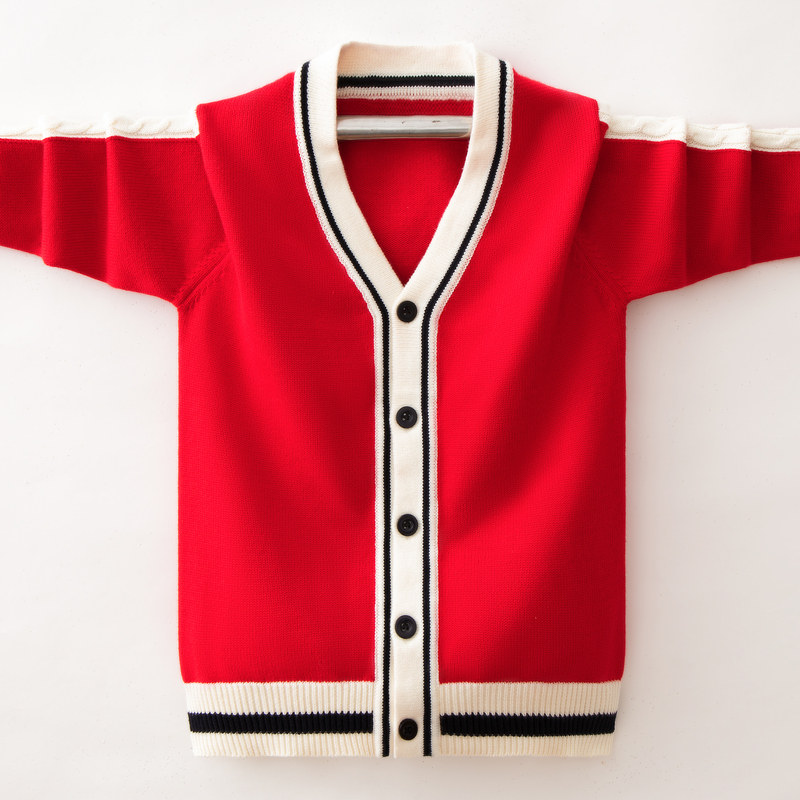 CUHK Boy Boy Cardio-hoodie Jacket Knit Pure Cotton Children Sweater Outside of the Spring and Autumn Thin Boy Foreign Hitch Ride