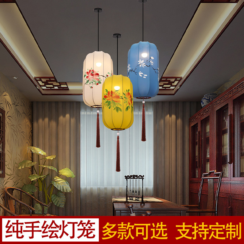 Creativity New Chinese Style Hand-painted Bullet Force Cloth Indoor Chandeliers Hallway Hall Tea House Fire Pot Shop Decorated Winter Melon Lantern
