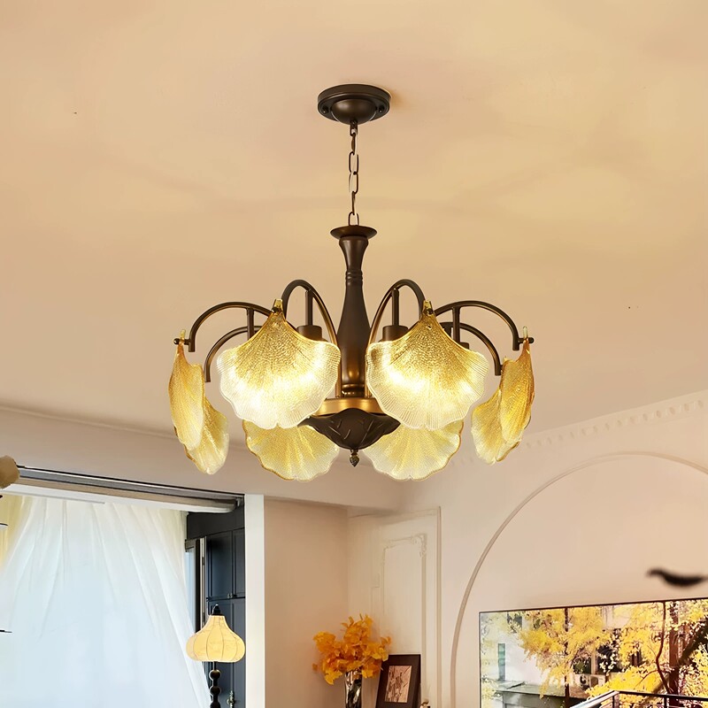 French Mid-Century Style Retro Living Room Chandelier, High-End and Elegant Designer Creative Mid-Century Ginkgo Leaf Bedroom Chandelier French Mid-Century Style Retro Living Room Chandelier, High-End and Elegant Designer Creative Mid-Century Ginkgo Leaf Bedroom Chandelier