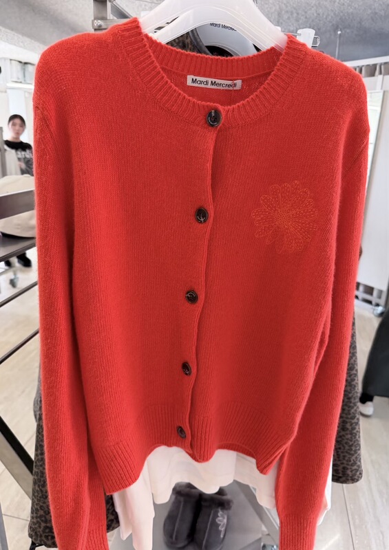 Korean-Style Daisy Embroidery Knit Cardigan for Women, Round Neck Single-Breasted Soft Long-Sleeve Sweater Coat