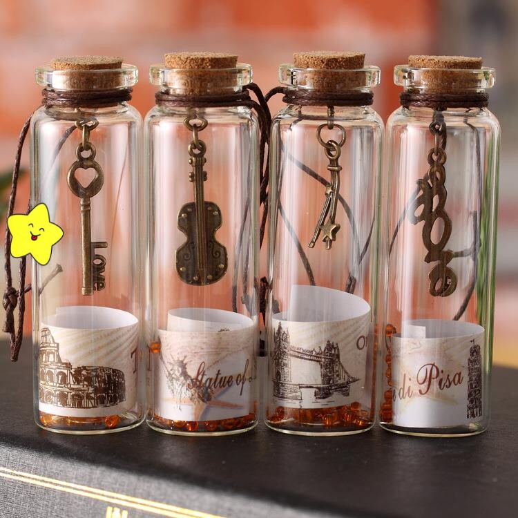 10 retro Xu may bottle world scenery lucky bottle glass small number wood stopper Drift bottle Creative Home-Taobao