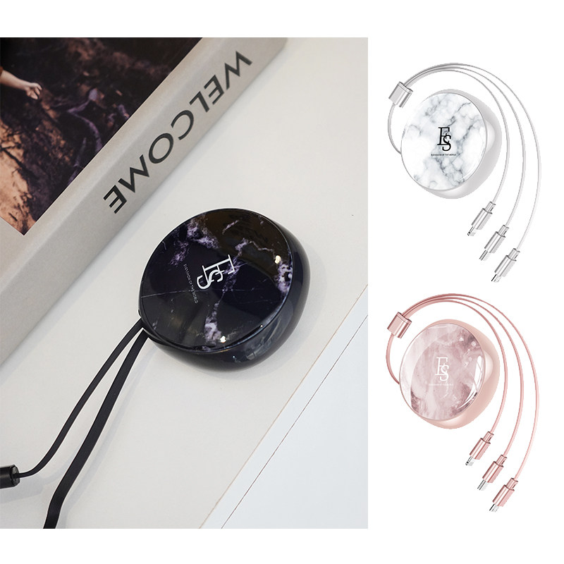 EVENSHOW marble pull-out cable three-in-one mobile phone for ipad apple iphone Huawei Android