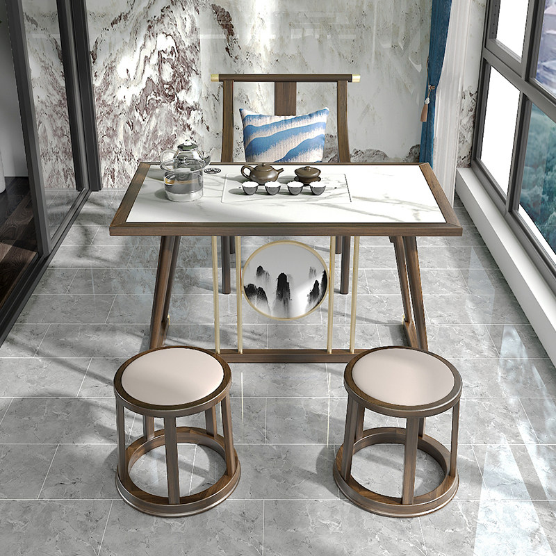 New Chinese Tea Table Modern Minima Light Extravaganza Solid Wood Balcony Tea Table Chair Group Full House With Rockboard Kung Fu Tea Table