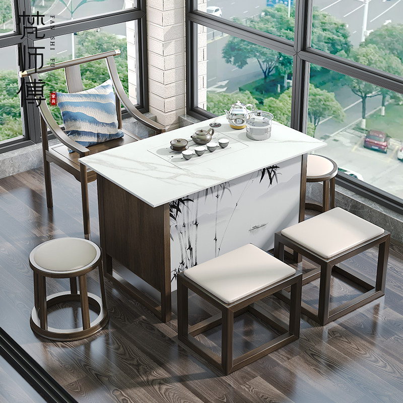 New Chinese Tea Table Tea Table Set of Tea Set of Zen Solid Wood Tea Table And Chairs Combined Rock Plate Tea Table Small Utilita Tea Table