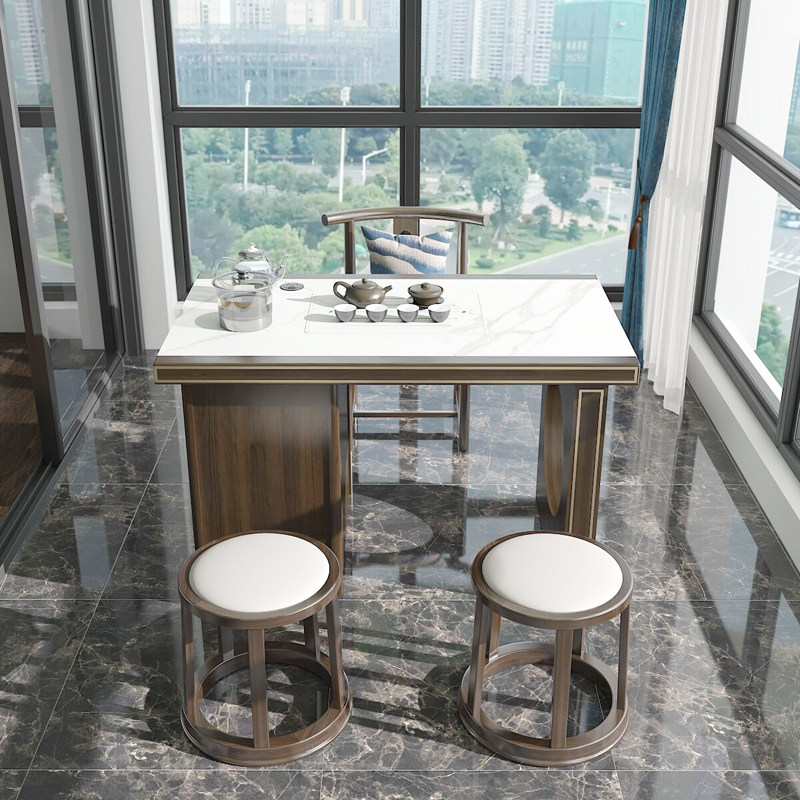 New Chinese tea table Zen tea table and chair combination Modern Chinese style simple office Full solid wood rock board Kung Fu tea table