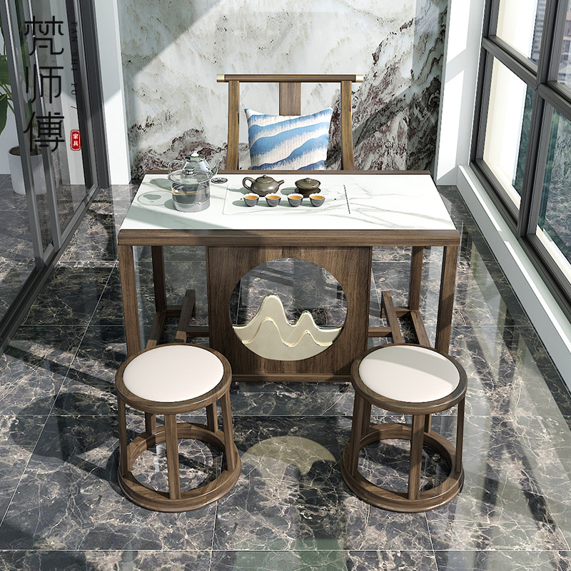 New Chinese tea table Tea set Zen Kung Fu tea table Modern simple rock solid wood tea table and chair combination