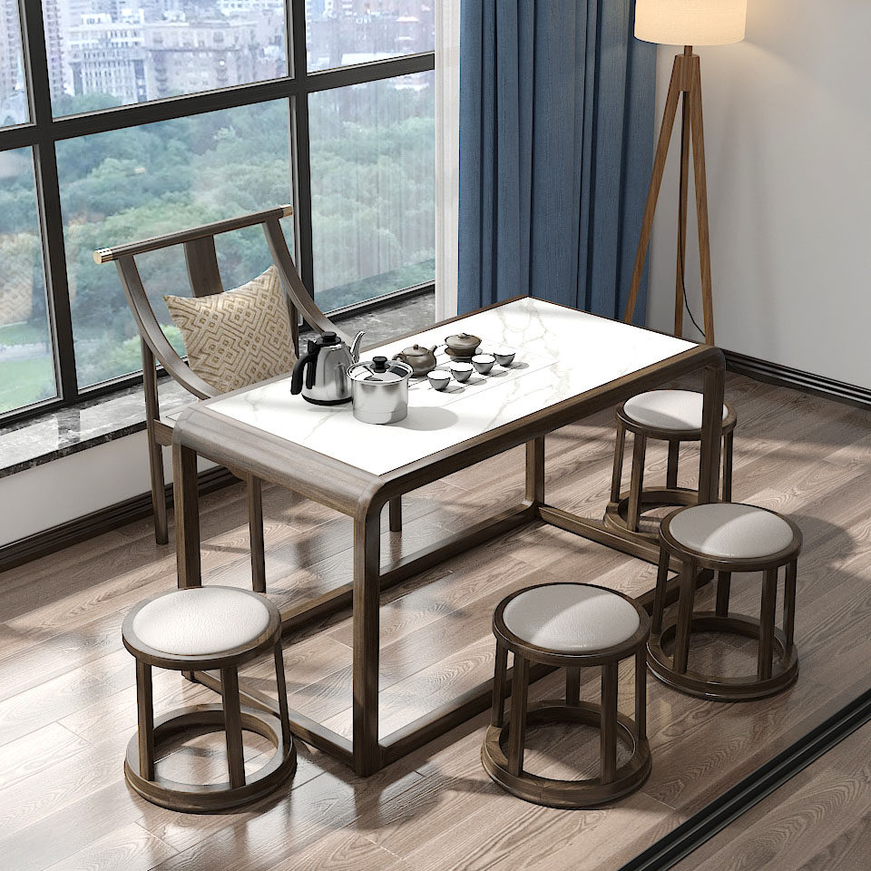 New Chinese tea table Zen balcony tea table and chair combination Solid wood modern simple small tea table Rock board Kung Fu small tea table