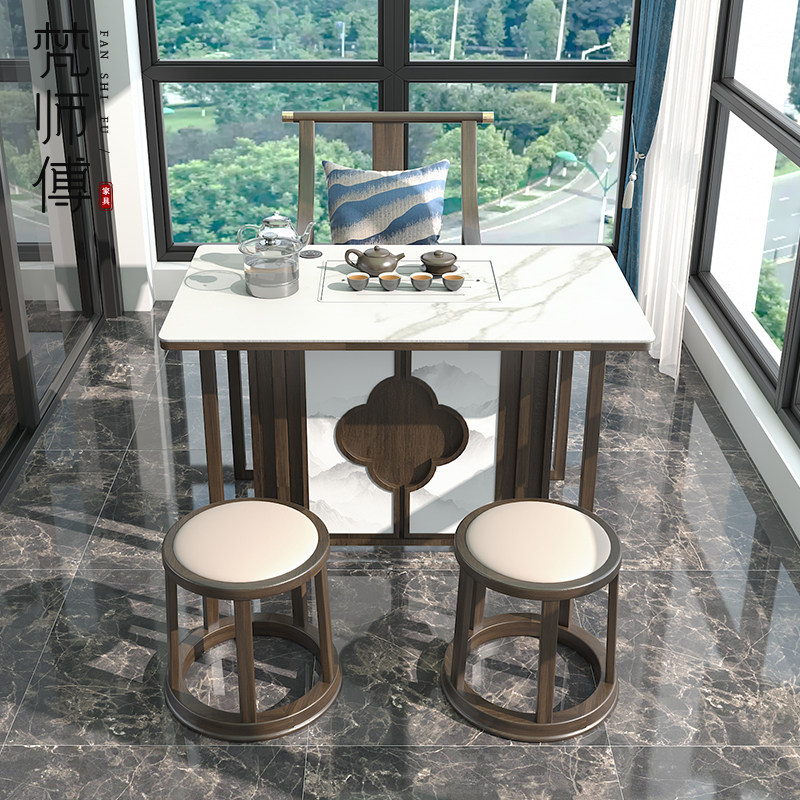 New Chinese tea table tea table Set of tea sets Zen Balcony Kung Fu Tea NTU Board Rockboard Solid Wood Tea Table And Chairs Combination