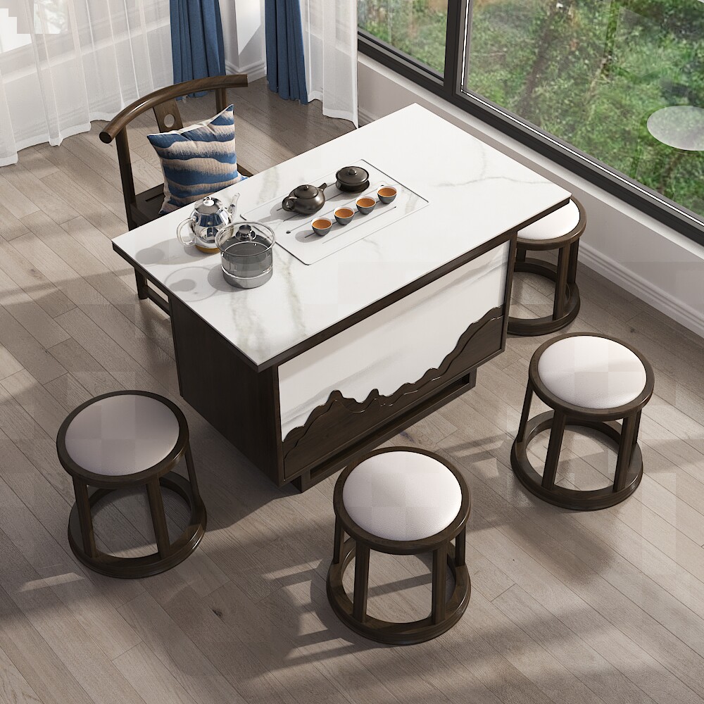 New Chinese Tea Table Zen Chinese Style Tea Room Home Innate Kung Fu Chinese Tea Taiwan Affairs Office Solid Wood Tea Table Chair Combination