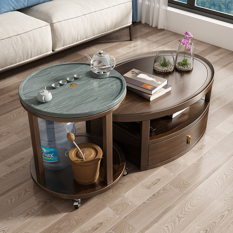 Coffee table table tea living room household marble multifunctional Oval kung fu tea table size combination coffee table