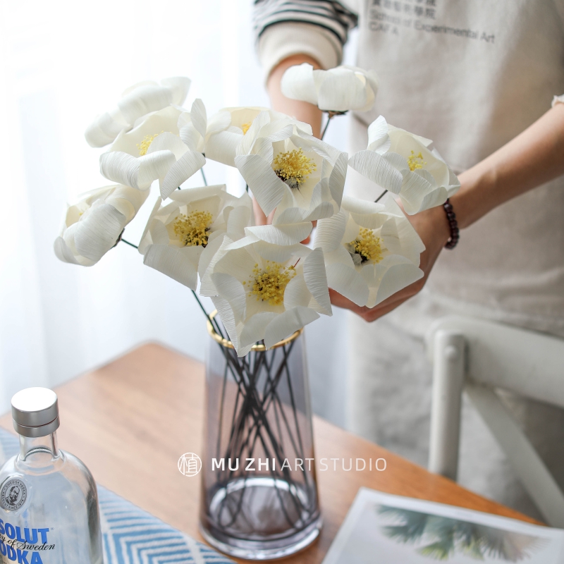 White Magnolia Dried Flower Decoration Ornament Nordic New Chinese Style Villa Living Room Soft Decoration With Handmade Natural Flowers